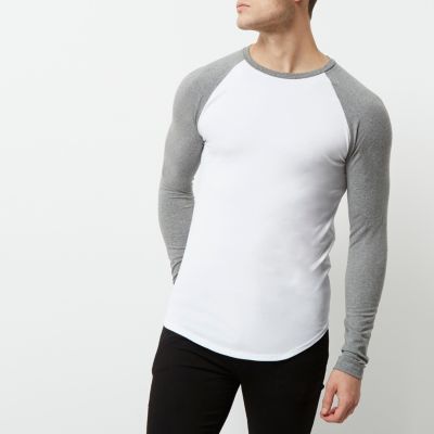Grey raglan sleeve muscle fit T-shirt